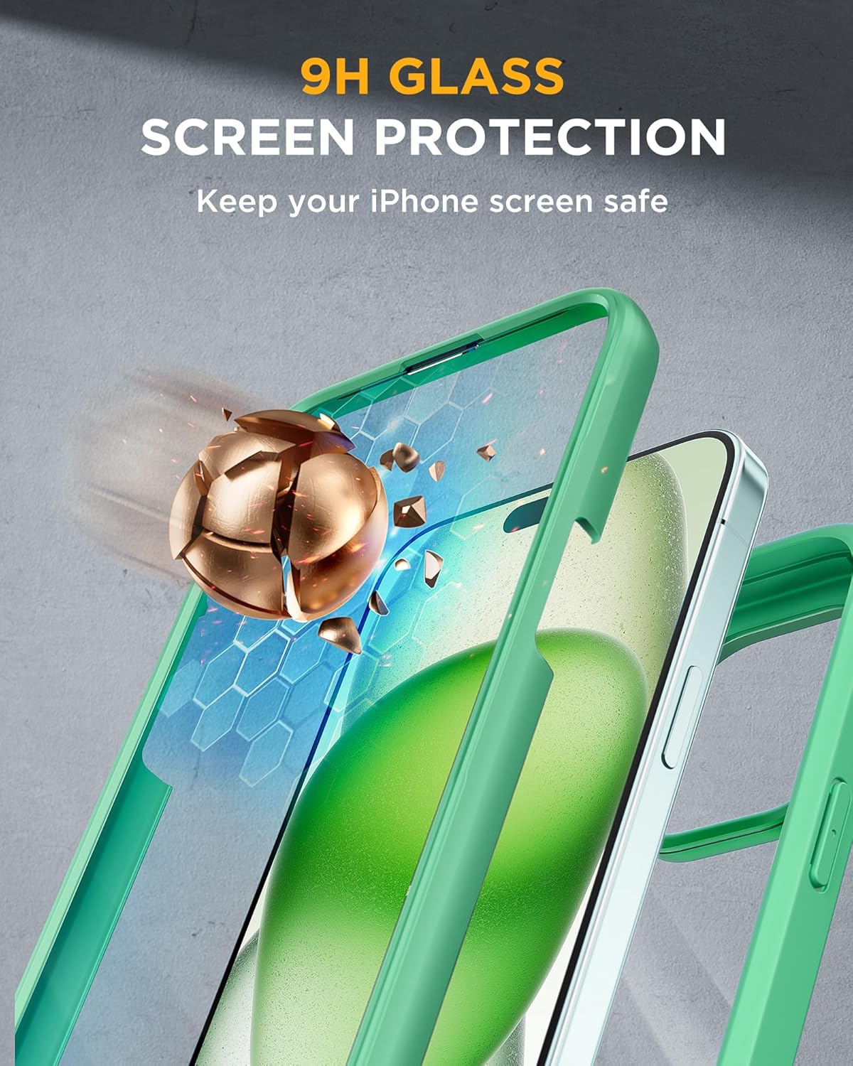 Miracase Glass Series Designed for iPhone 15 Plus Case 6.7',Full-Body Military Drop Proof 15 Plus Phone Case Cover with Built-in 9H Tempered Glass Screen Protector,Green