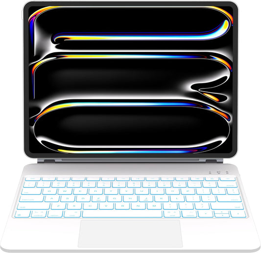iPad Pro 13 inch case 2024 with Keyboard, Keyboard Case for iPad Pro 13-inch (M4, 2024) with 7 Colors Backlight, Multi-Touch Trackpad, Easy-Set Magnetic Stand, Auto Sleep/Wake (White)