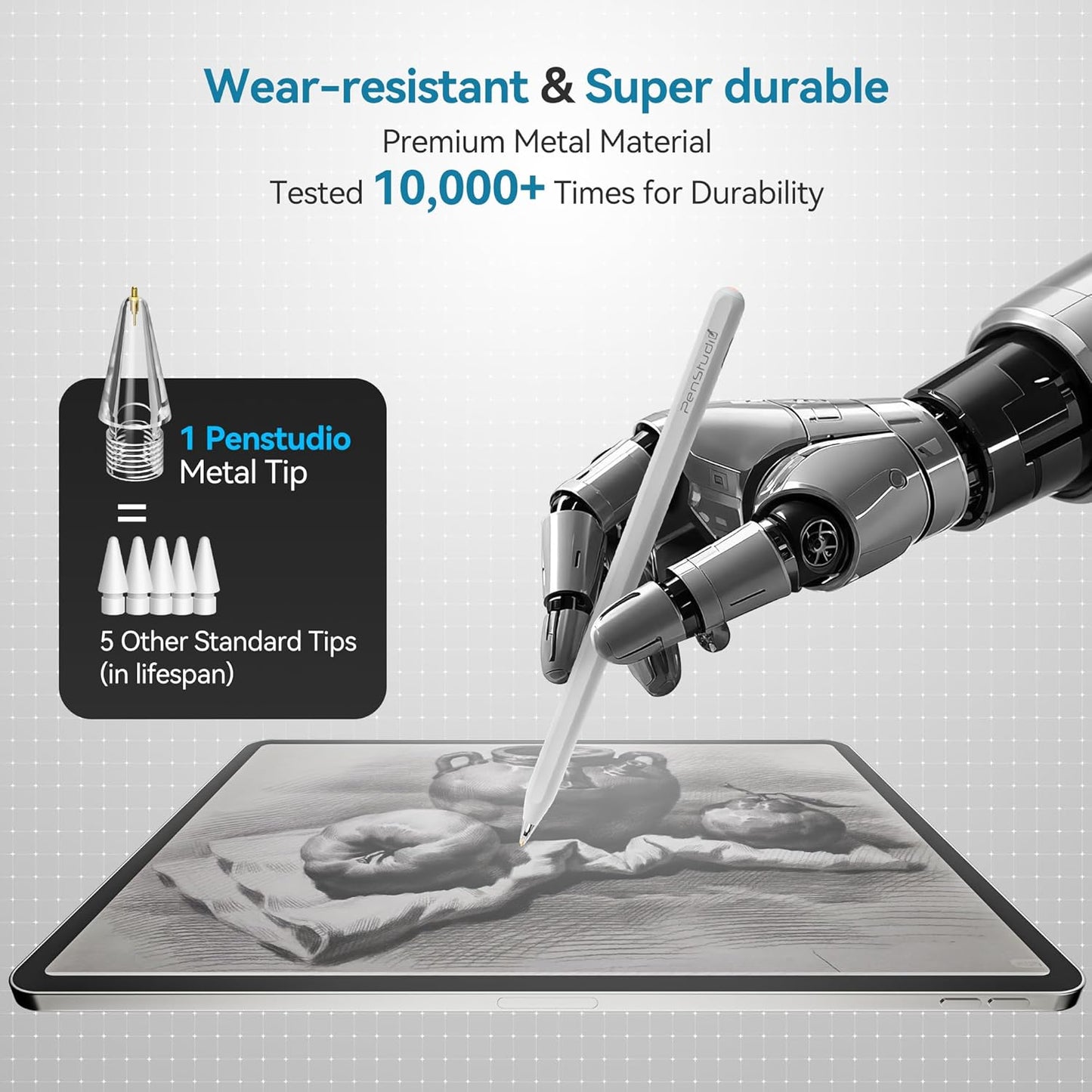 Chrome Metal Tips for Apple Pencil Pro/1st/2nd & USB-C, 2 Pack Durable Pencil Tip Replacement, Precise Control Stylus Tip, Real Pen Feel for Drawing & Note-Taking, iPad Pencil Nibs Accessory