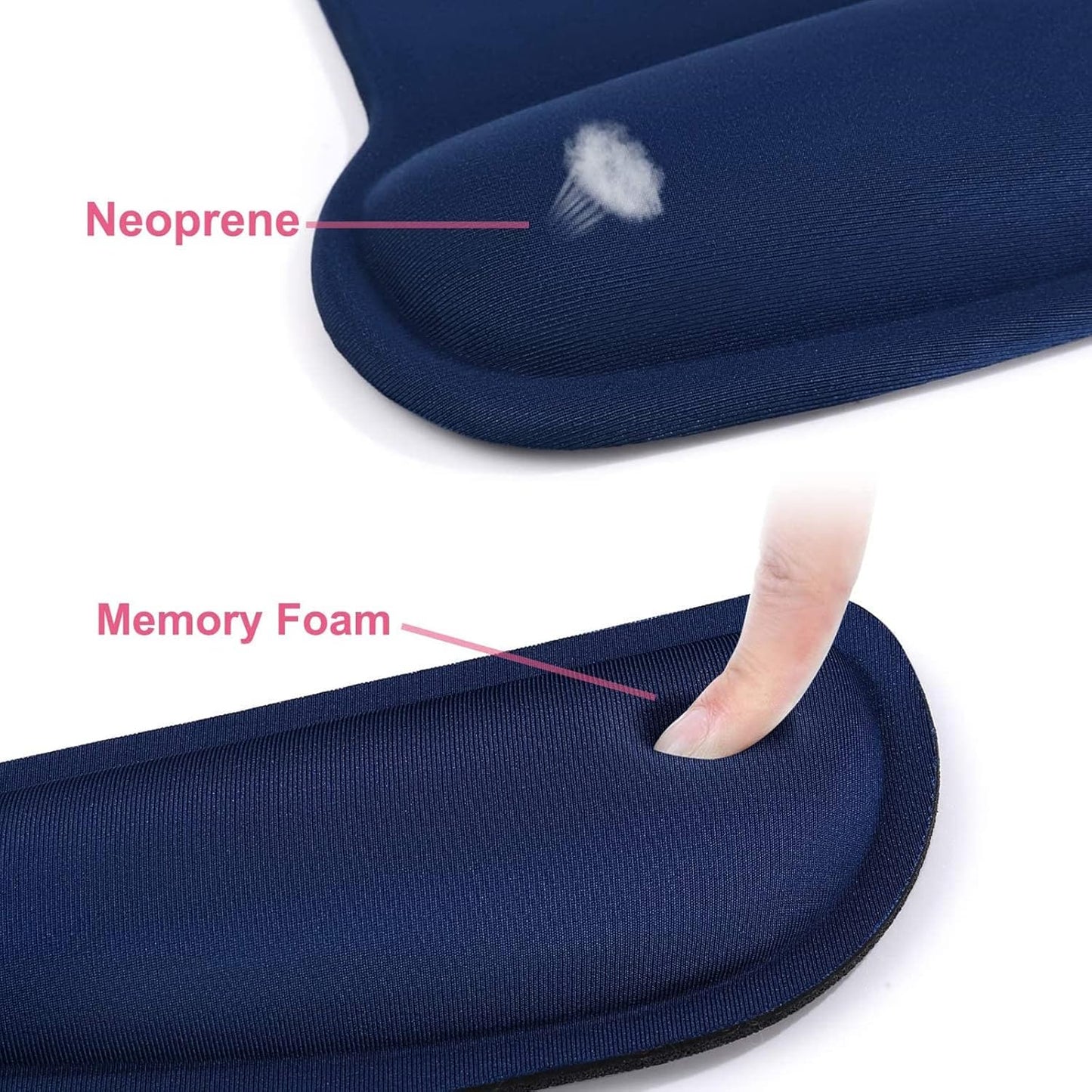 MOSISO Wrist Rest Support for Mouse Pad & Keyboard Set, Ergonomic Mousepad Non-Slip Base Home/Office Pain Relief & Easy Typing Cushion with Neoprene Cloth & Raised Memory Foam, Navy Blue