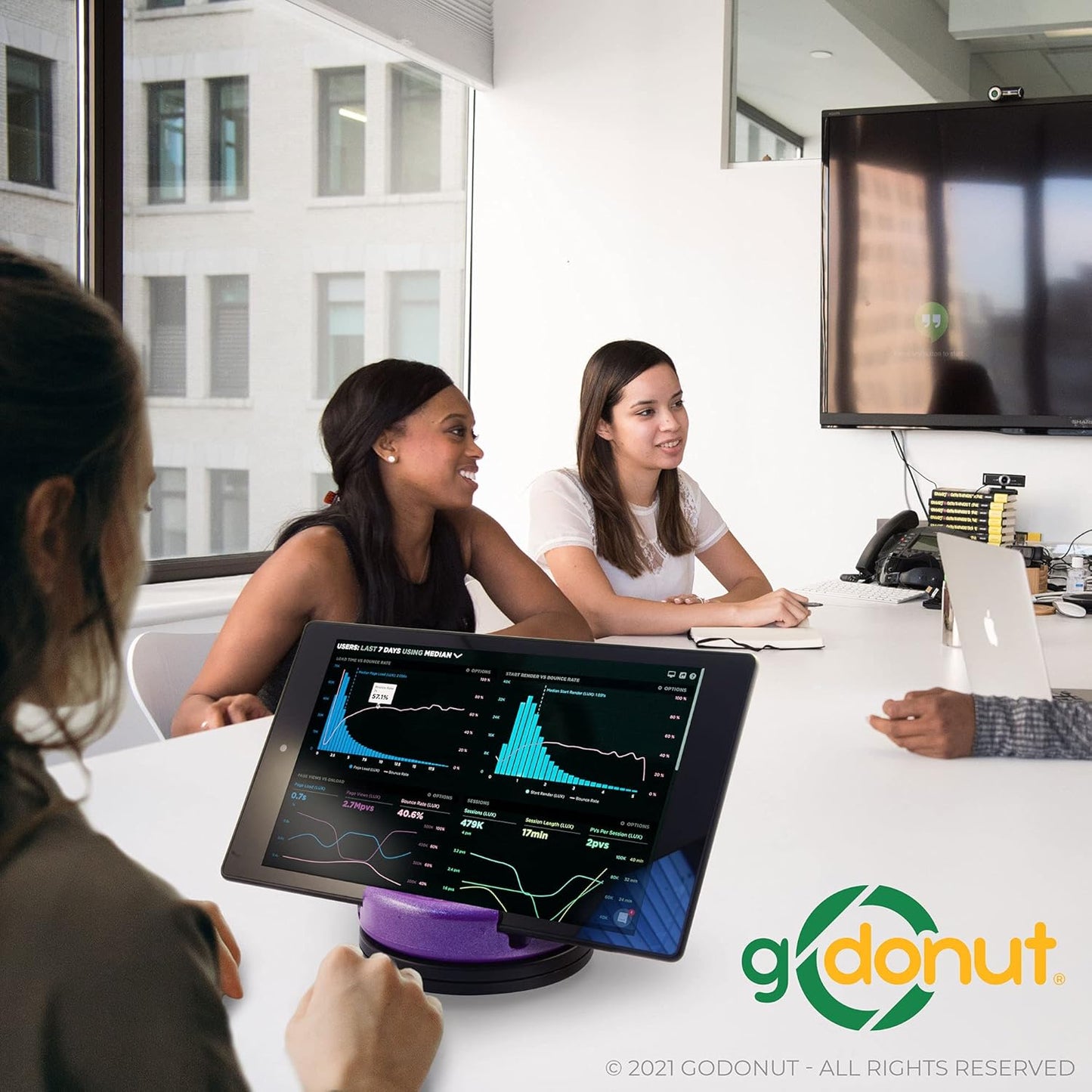 GoDonut – Phone Stand 360 Swivel – Cell Phone Holder + iPad Stand Desk Organizer - Compatible with Tablet, iPhone, Kindle & Most Smartphones – Yellow