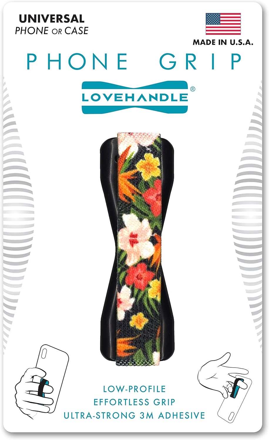 LOVEHANDLE Universal Phone Grip for Smartphones & Mini Tablets - Phone Holder for Hand - Wireless Charging Compatible - Made in The USA - Floral Garden