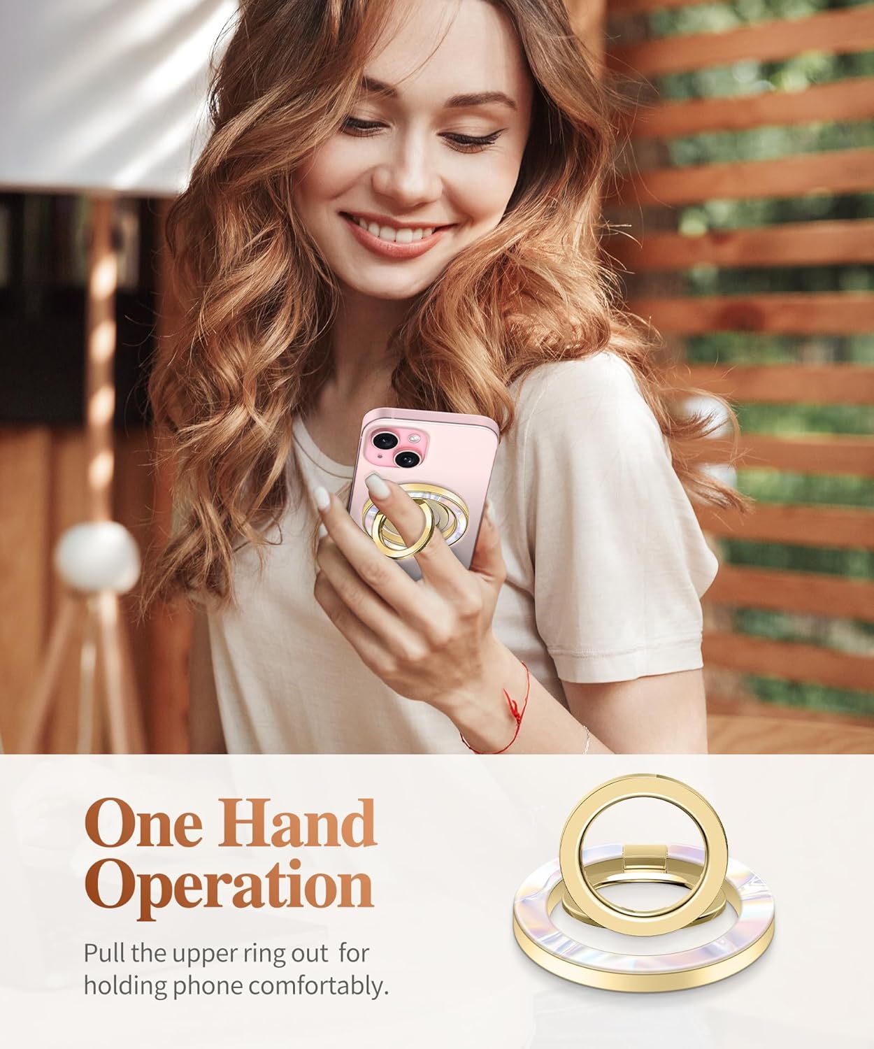 GVIEWIN Magnetic Phone Ring Holder, Compatible with MagSafe Phone Grip with Adjustable Stand, Magnet Phone Ring Kickstand for iPhone 16 Pro Max/Plus/15/14/13/12 Series/Other Phones (Pearly/Purple)