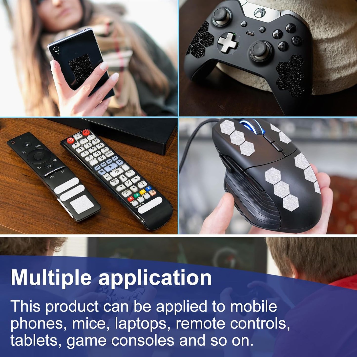 4Pack Phone Grip Tape, Finger Grip Stickers Decal Waterproof Pre-Cut Non Slip Kit Adhesive Traction for Cell Phone Cases, Handles, Tools (4Pack Clear)