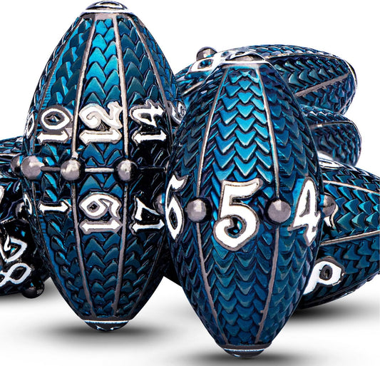 ARUOHHA DND Metal Dice Black Blue Dragon Egg Dice with Metal Box, Role Playing Game Polyhedral D and D Dice Set D20 D12 D10 D8 D6 D4