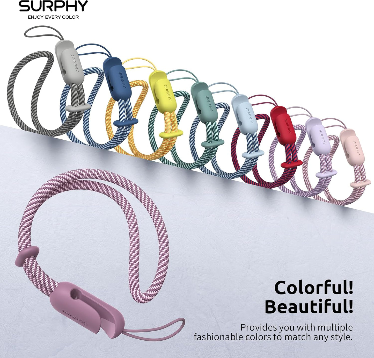 SURPHY 2 Pack Phone Lanyard for Cellphone Case, Phone Wrist Strap for Case, Cellphone Strap with 2-Color Braided, Charm Wrist Lanyard for Women, Cellphone Wrist Lanyard for Women, Pink & Lilac Purple