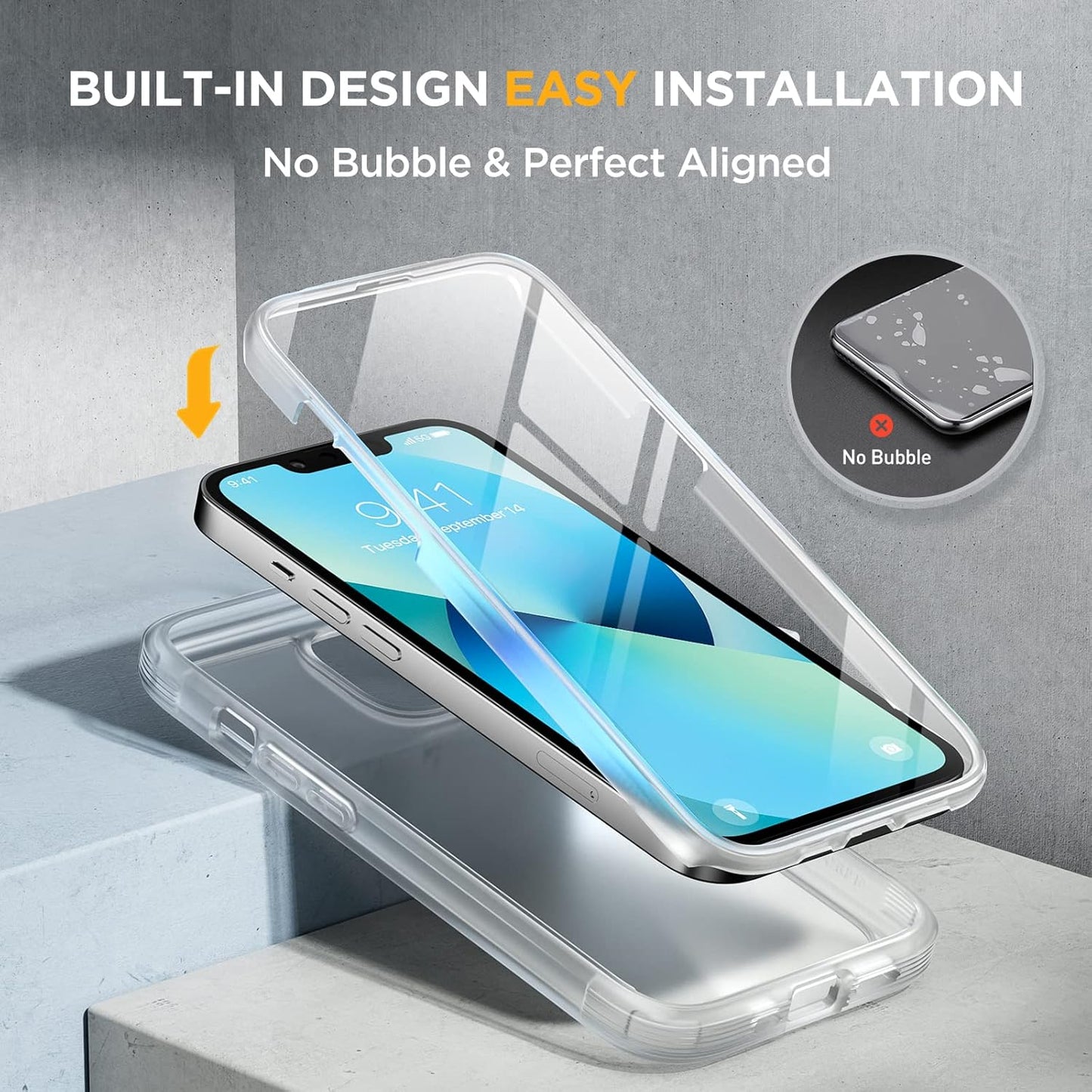 Miracase Compatible with iPhone 13 Mini case 5.4 inch, 2023 Upgrade Full-Body Glass Clear Case Bumper Case with Built-in 9H Tempered Glass Screen Protector for iPhone 13 Mini,Matte Clear