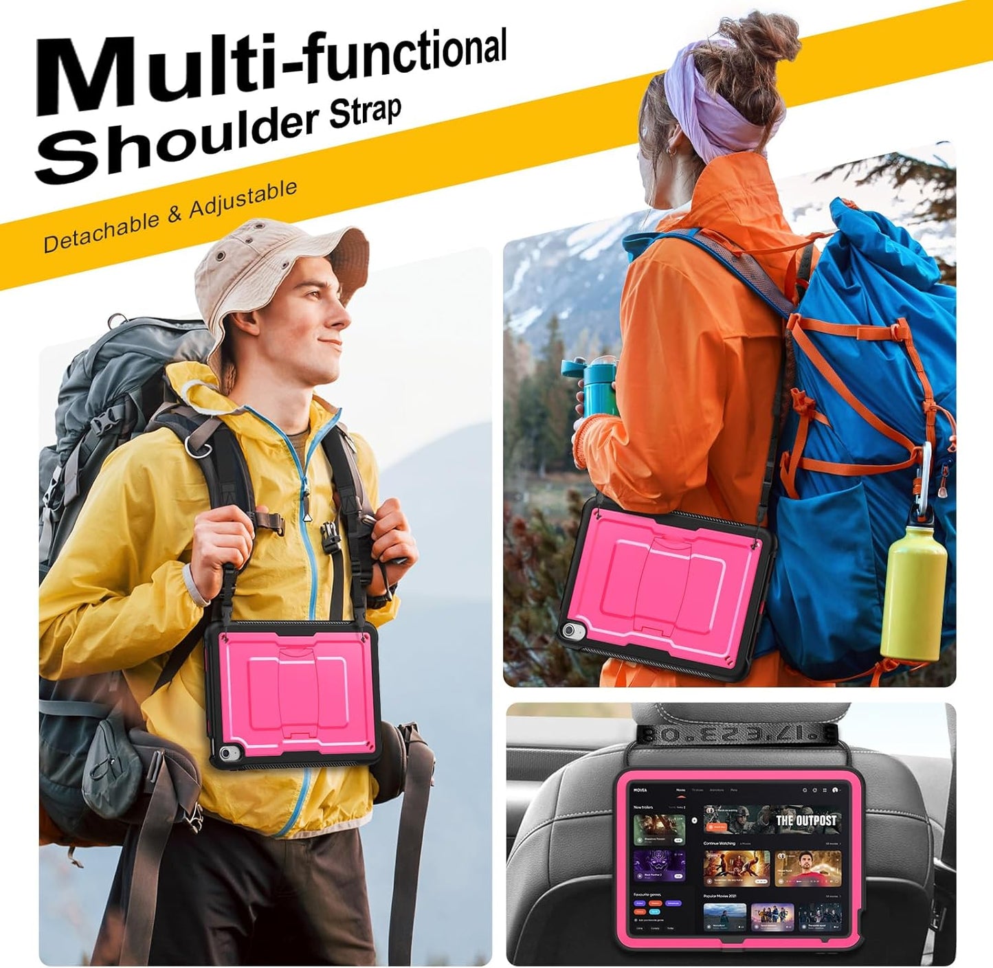 SEYMAC stock Case for iPad (A16) 11th/10th Generation 11''/10.9'' 2025/2022, with Built-in Screen Protector, Shoulder Strap, Built-in Kickstand, Rugged Full Body Shockproof Protective Case, Pink