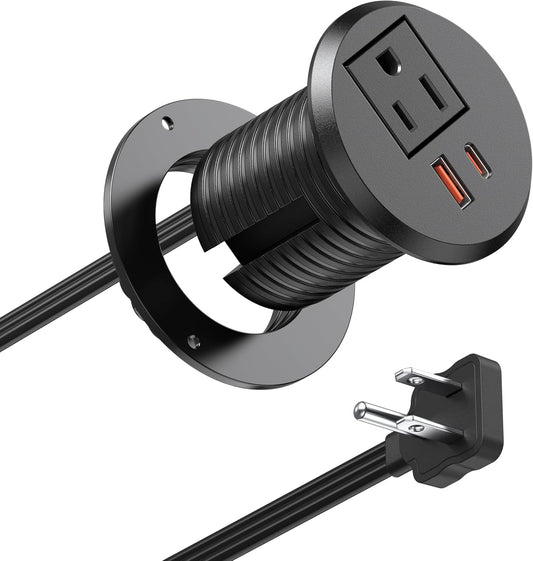 Desktop Power Grommet 2 inch Hole,PD 30W USB C Fast Charging Station,Ultra Thin Flat Plug Power Strip,Recessed Outlet,Slim Outlet Extender for Office,Table Outlets for Home,Office,6ft Cable
