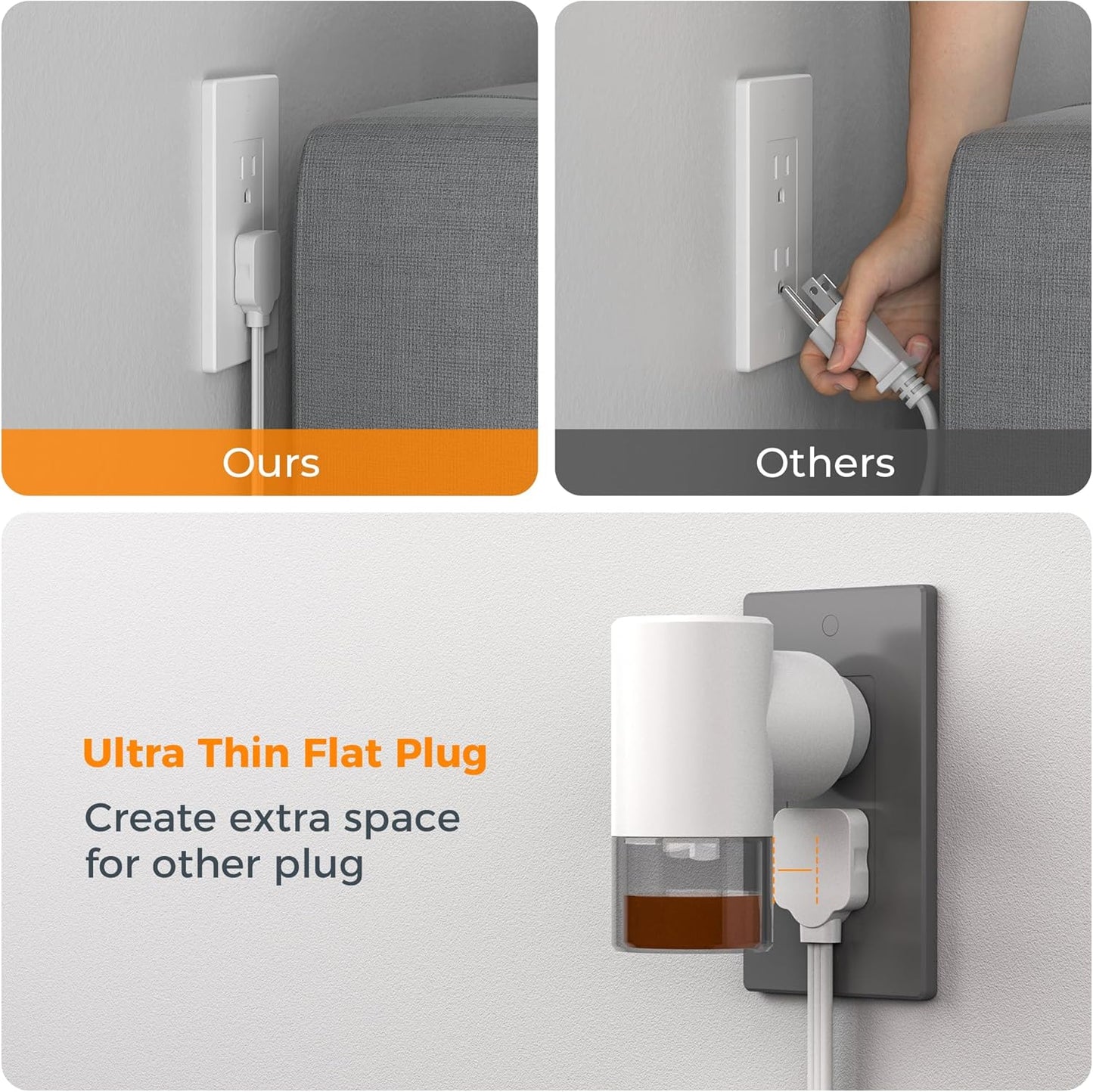 Small Extension Cord 6 inch, TESSAN Thin Flat Plug Power Strip with 4 AC Outlets 3 USB (1 USB C) Ports, Silm Charging Station Desk Organizers for Home Bedroom Hotel Office Desktop Accessories