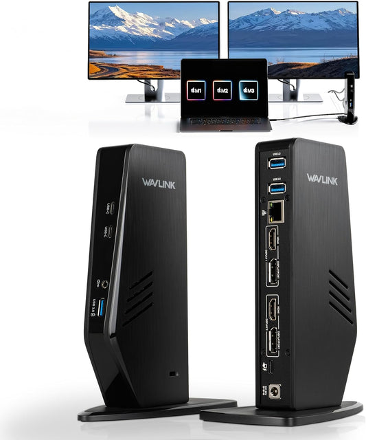 WAVLINK USB 3.0 and USB-C Universal Laptop Docking Station with 65W, Dual Monitor Docking Station for Windows or Mac, 4K HDMI (2 HDMI,2 Display Ports,3 USB-A, 2 USB-C, Ethernet, Audio&Mic)