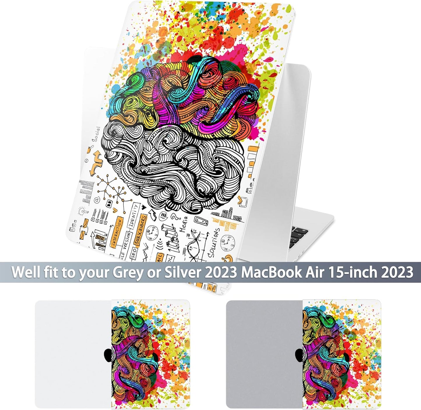 Batianda Premium Case for New MacBook Air 15 inch 2025 2024 2023 with M4 M3 M2 Chip, Designed Protective Plastic Hardshell & Keyboard Cover & Screen Protector, Innovative Brain