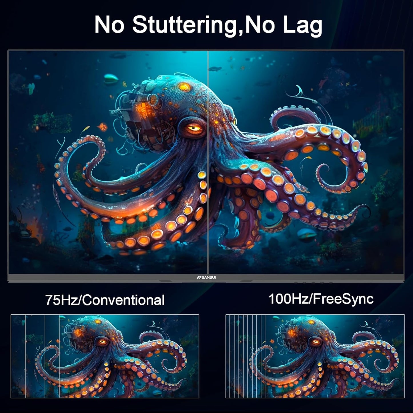 SANSUI 24 inch Monitor, IPS Display FHD Computer Monitor, 100Hz Monitor VESA Mount with HDMI Inputs for Home Office (HDMI Cable Included)