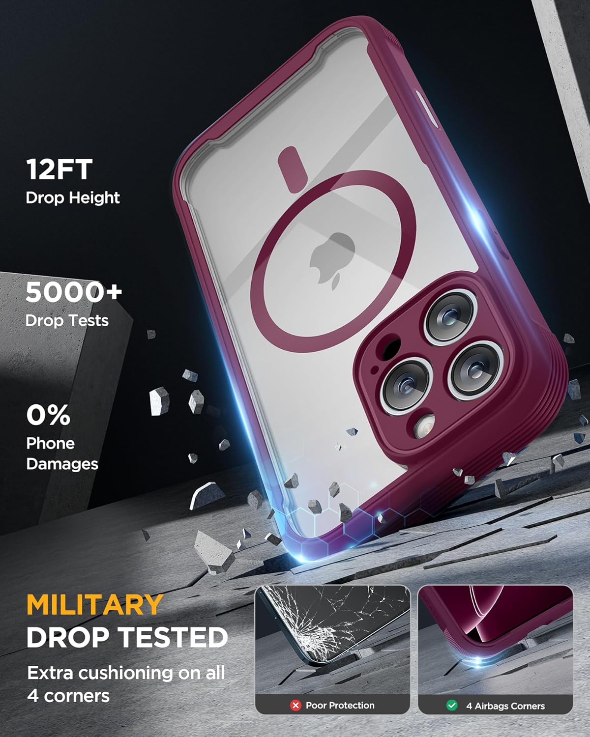 Miracase Magnetic for iPhone 16 Pro Case Full-Body Phone with Built-in Glass Screen Protector, [Compatible with MagSafe] Military Drop Proof 16 Pro Cover Bumper 6.3 inch, Plum