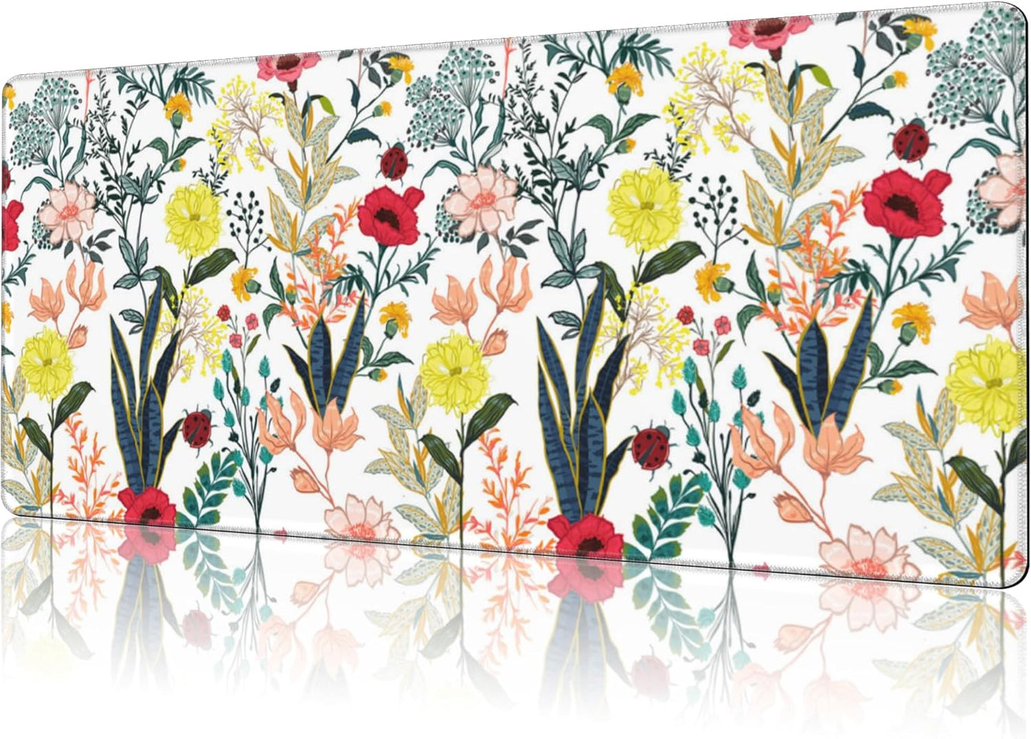 Mouse Pad Large Summer Flower Non-Slip Gaming Desk Mat with Stitched Edge Laptop Keyboard Desk Pad for Work Home Gaming (35.4 x 15.7 Inches)