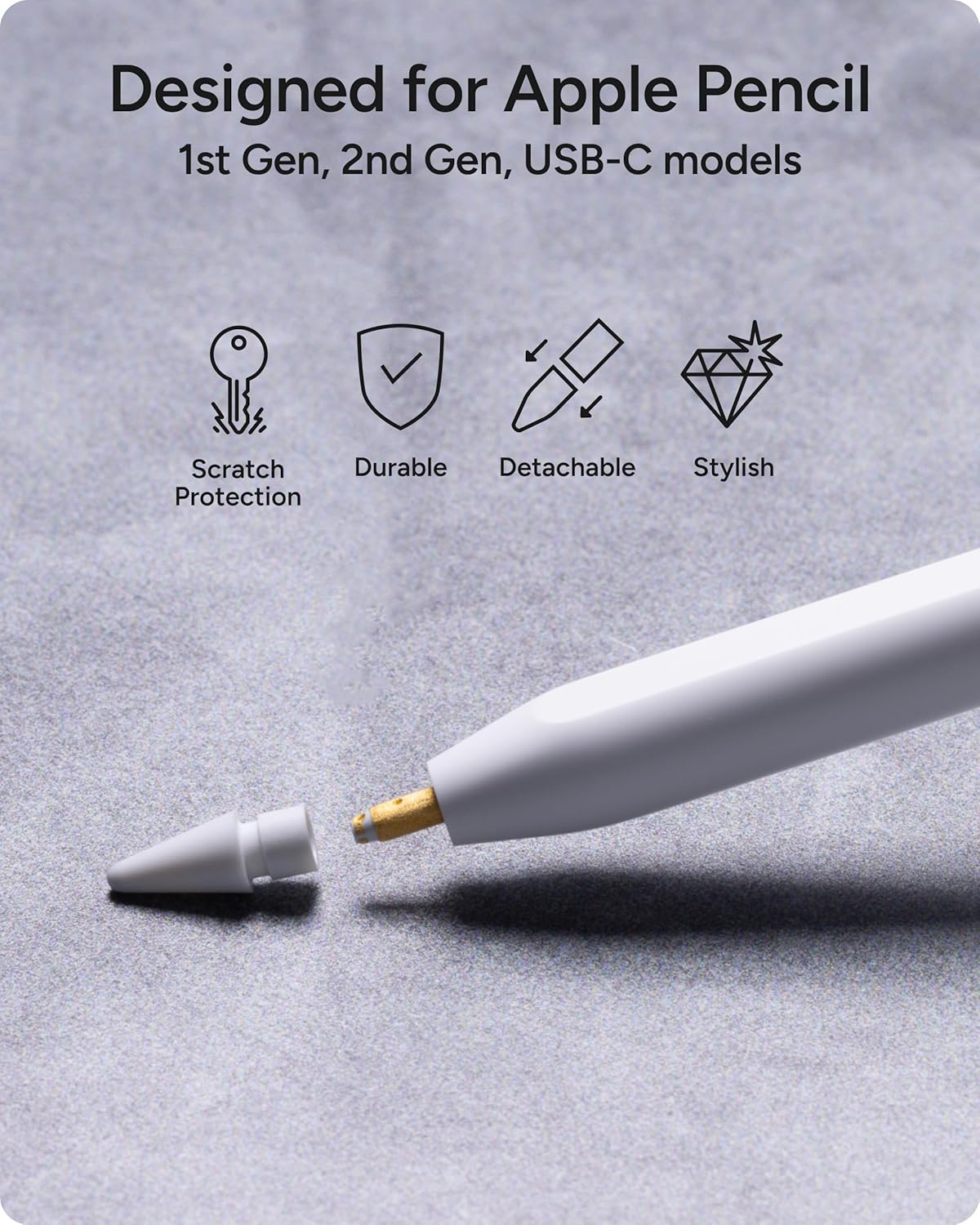 ZAGG Replacement Tips for Apple Pencil 1st Gen, 2nd Gen, & USB-C - Pack of 4, Smooth Writing, Perfect Friction, Pastel Pink, Blue, Green, & White