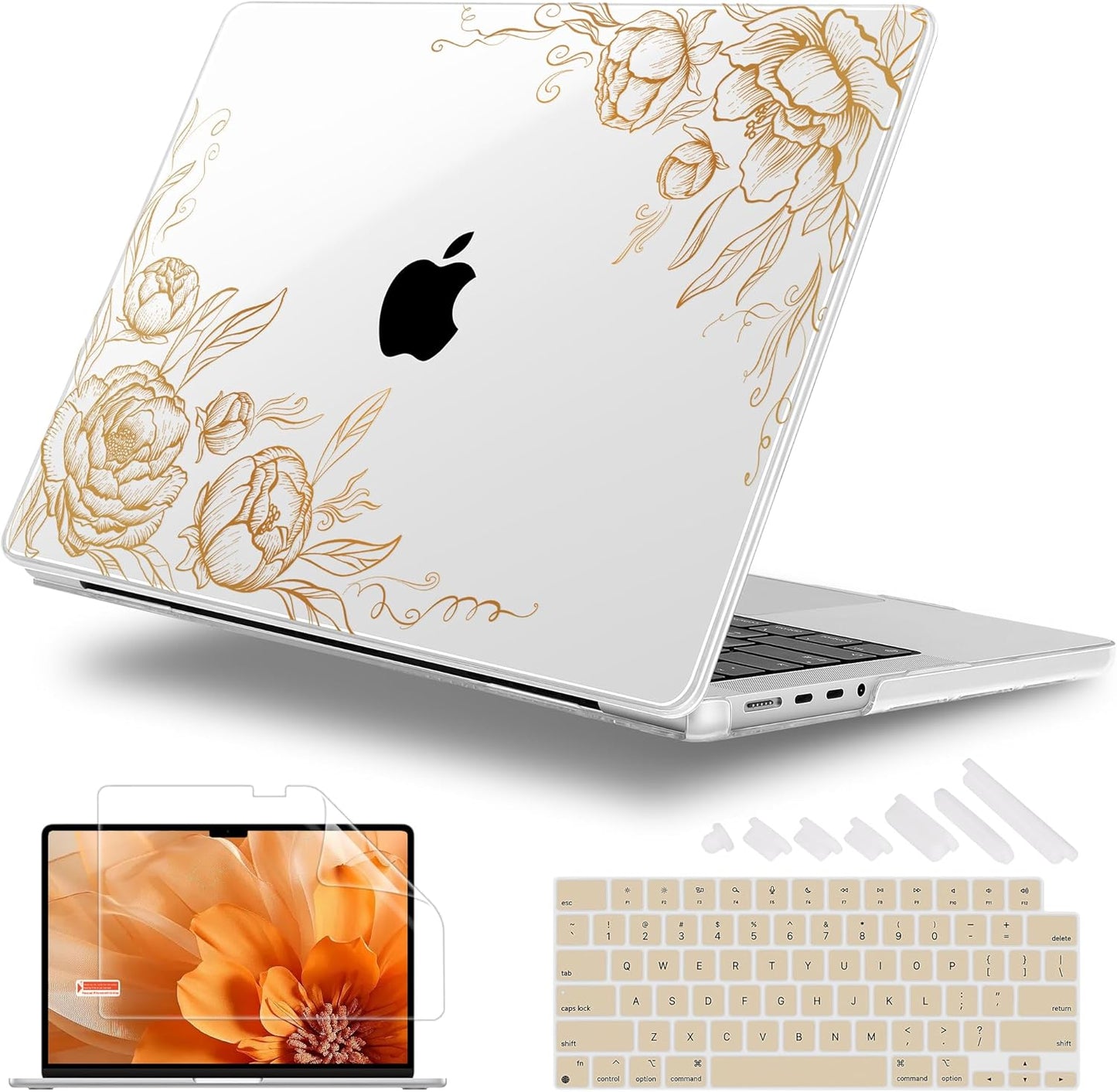 for MacBook Pro 16 inch Case 2021 2022 2023 2024 Release A3186 A3403 M4 A2991 M3 A2780 M2 A2485 M1 Pro/Max, Hard Shell Case with Screen Protector & Keyboard Cover, Floral P294