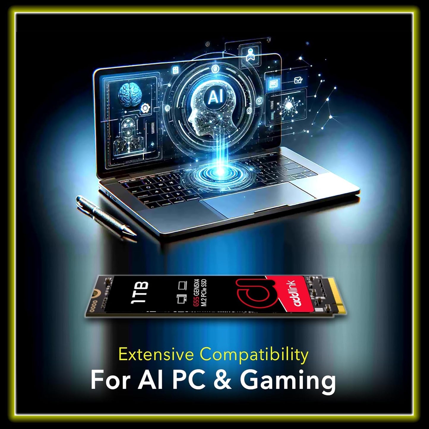 Addlink G55 1TB PCIe 5.0 Gen5 NVMe M.2 SSD- Up to 10,200 MB/s - PC Gaming Upgrade, Photography, Video Editing & Design - Gen5x4 Internal Solid State Drive (ad1TBG55M2P)