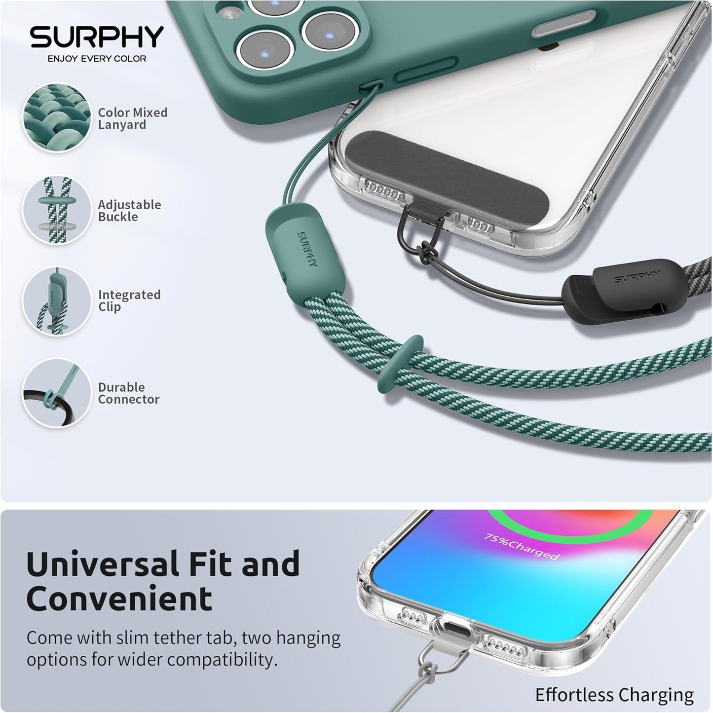 SURPHY 3 Pack Phone Wrist Strap with CellPhone Tether Tab, Cellphone Lanyard, Phone Strap with 2-Color Braided, Wrist Lanyard