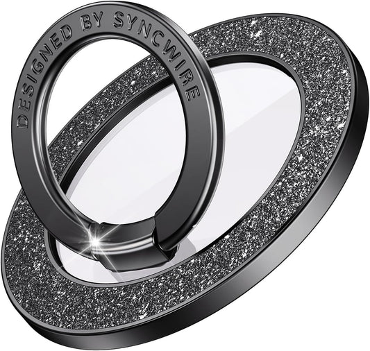 Syncwire Magnetic Phone Grip for MagSafe, Sparkle Phone Ring Holder, Rotatable Kickstand Bling Phone Ring Stand Removable MagSafe Accessories for iPhone 15 Pro Max 14 13 12,Android - Black Diamond