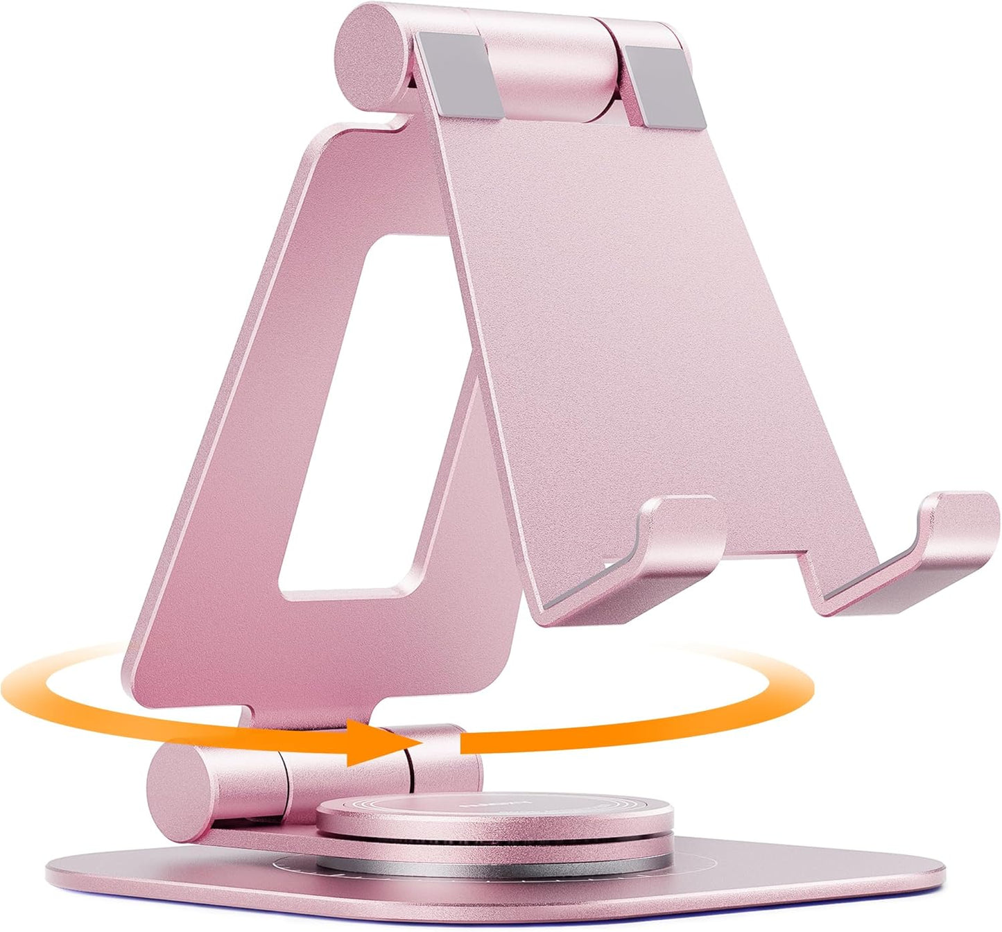 Nulaxy Rotatable Cell Phone Stand, Fully Adjustable Foldable Desktop Phone Holder Cradle Dock, Thick Case Friendly, Compatible with All Phones, Nintendo Switch, Rose Gold