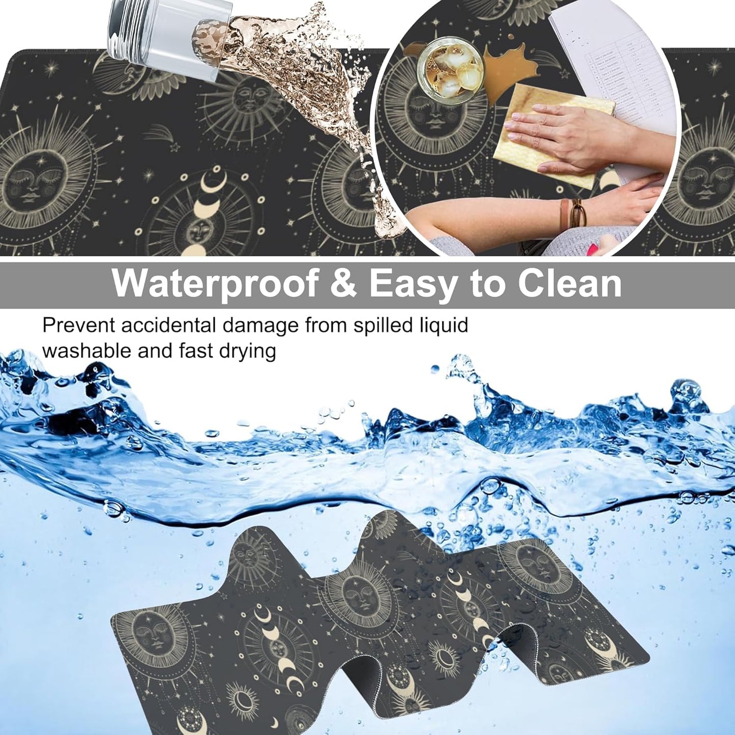 Phase of The Moon Desk Mat,Large Moon Phase Changes Gaming Keyboard Mouse Pad,Non-Slip Rubber Base Desk Pad Thick Stitched Edges Waterproof Mousepad Mouse Mat 31.5"x11.8"