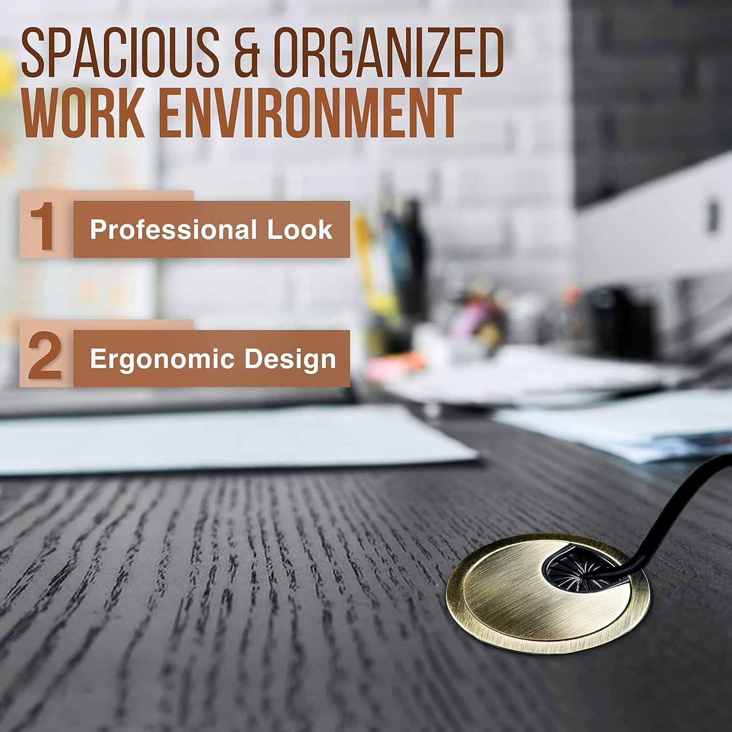 MAHDPRO Metal Desk Grommet 2 Inch (50 mm) Pack of 2-Bronze Zinc Alloy Metallic Desk Cord Hole Cover to Arrange Cables & Wires Through Computer Table/Countertops