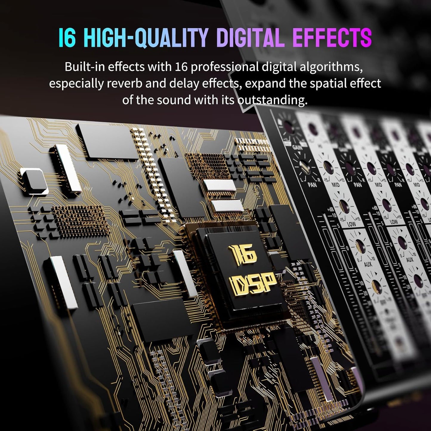 Professional Audio Mixer, 4 Channel Audio Interface Sound Board Mixing Console System Monitor, NEW BAXS 16-Bit DSP DJ Bluetooth Mixer +48V Phantom Effect For Karaoke Studio Streaming Recording