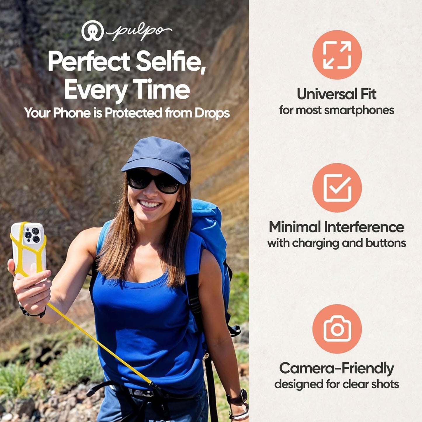 Pulpo Safety Cell Phone Lanyard Yellow Fits Smartphones 6.1" to 6.8” - Anti Theft Phone Strap for Men & Women, Lanyards for Phones, Hiking Phone Holder & Cellphone Lanyard,Silicone Crossbody Straps