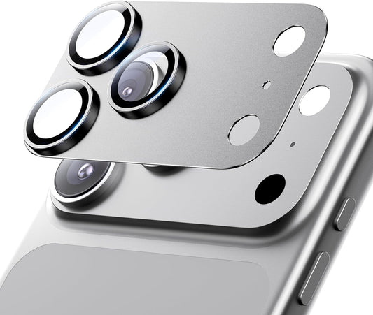 Hoerrye for iPhone 17 Pro Camera Lens Protector - [12FT Shatterproof Military Grade] [Strong Adsorption] Metal Top 9H+ Tempered Glass Camera Screen Full Protective Cover Case Friendly,Silver