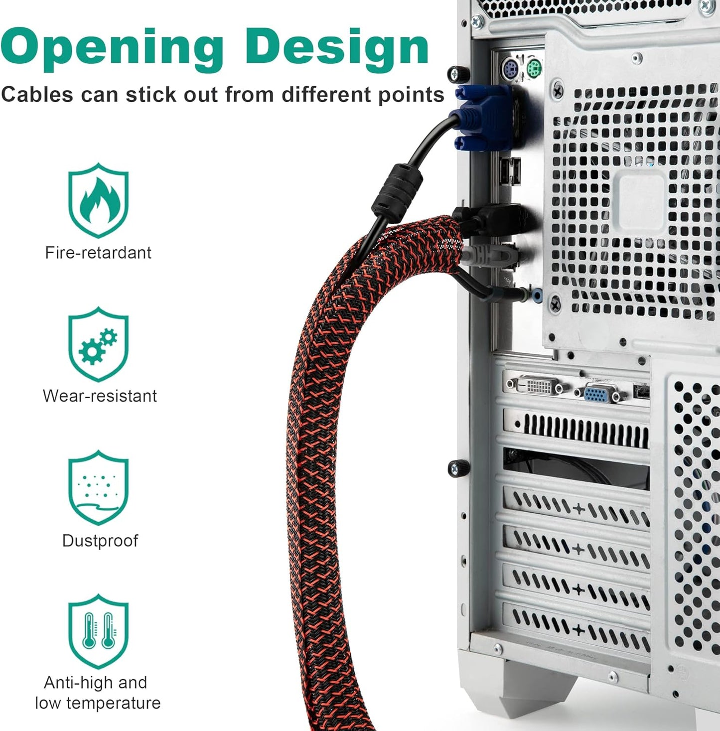 ZhiYo 6.6ft - 4/5 inch Cable Sleeve, Cord Wrap Wire Protector Tubing for Pets, PC Cable Wrap, Computer Cable Management Sleeve - Black - Red