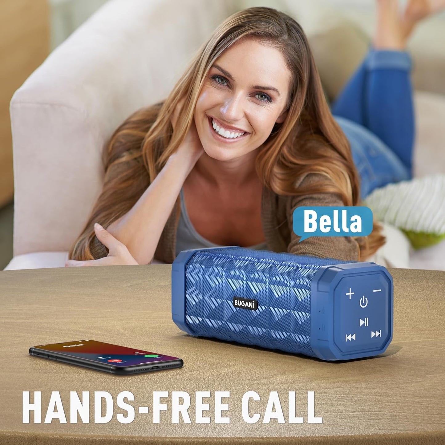 BUGANI Bluetooth Speakers Portable Bluetooth Speaker, 100ft Wireless Range, Louder Volume, Stereo Sound, Amazing Bass 24H Playtime, IPX5, Built-in Mic, Wireless Speaker for Ourdoor Indoor(Blue)