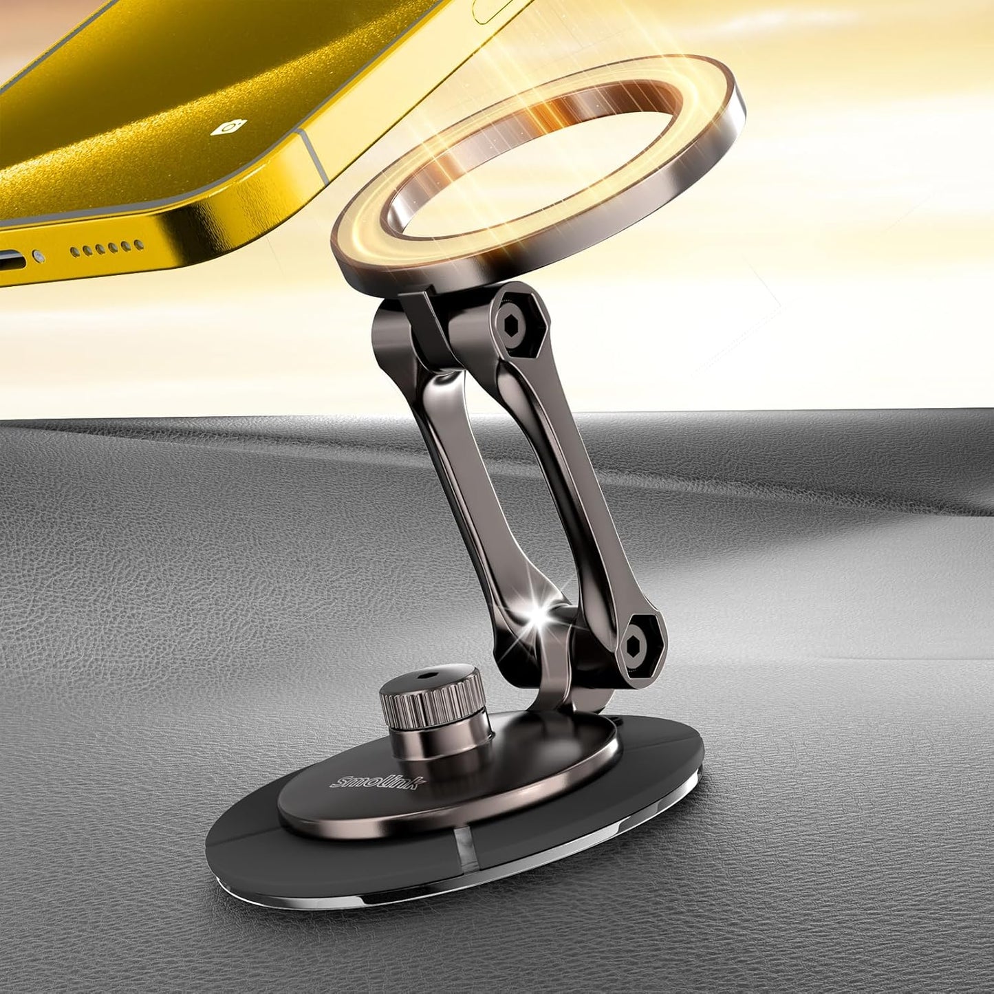 Smolink Tesla Phone Mount, All Metal Strong Magnet Magnetic Phone Holder for Car Dashborad and Tesla Model 3/Y/S/X, Foldable Hidden for MagSafe Car Mount Fit for iPhone All Phones, Beige