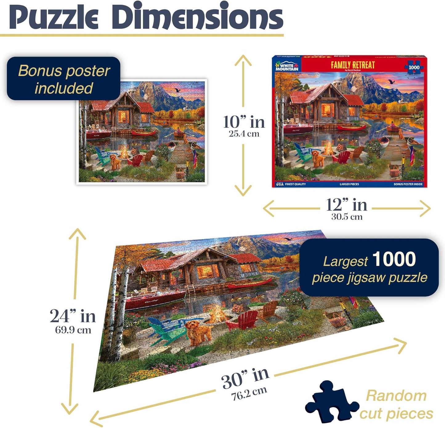 White Mountain Family Retreat Fall Puzzles 1000 Pieces Scenic Lake Cabin Puzzle for Adults and Families