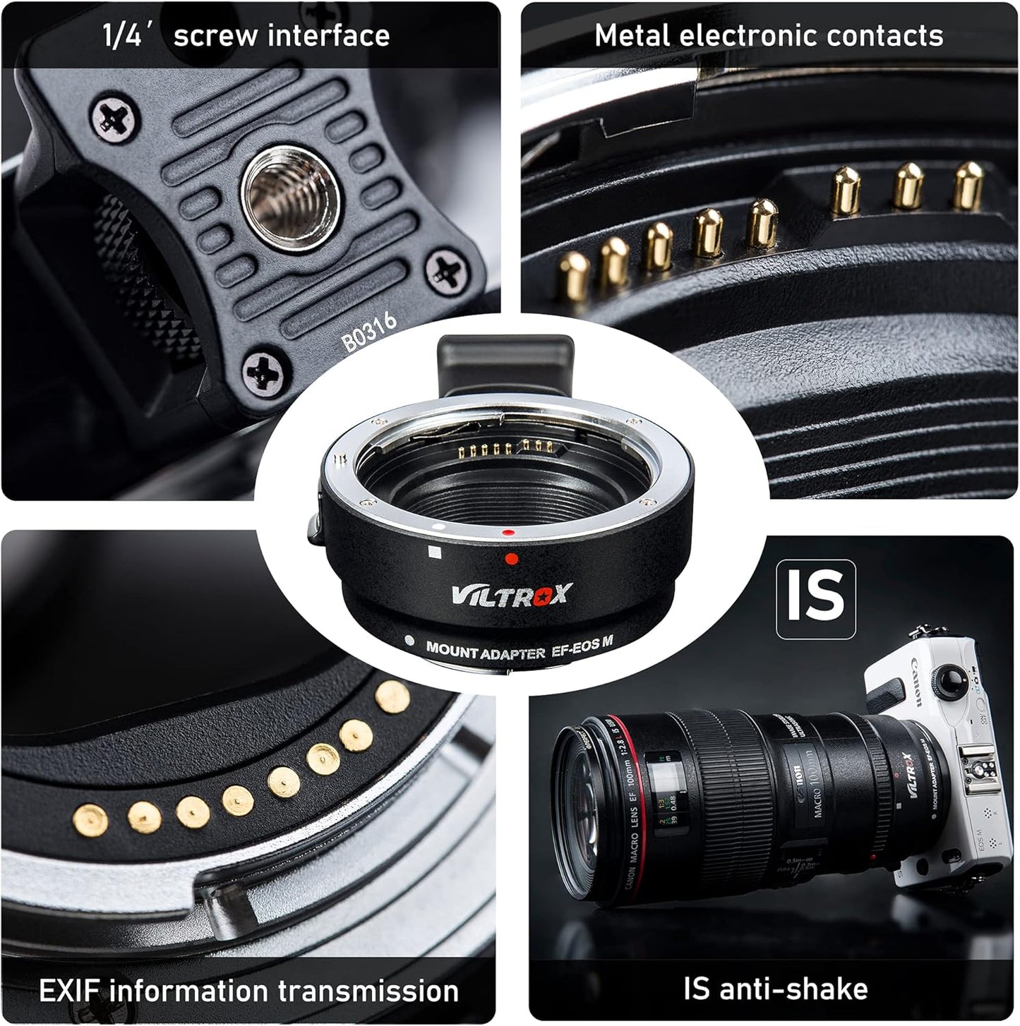 VILTROX EF-EOS M Mount Camera Adapter,Autofocus Lens Converter Ring,EF-M Lens Adapter Compatible with Canon EF/EF-S Series Lens/Canon EOS M Series Mirrorless Camera EOS M1 M2 M3 M5 M6 M10 M100