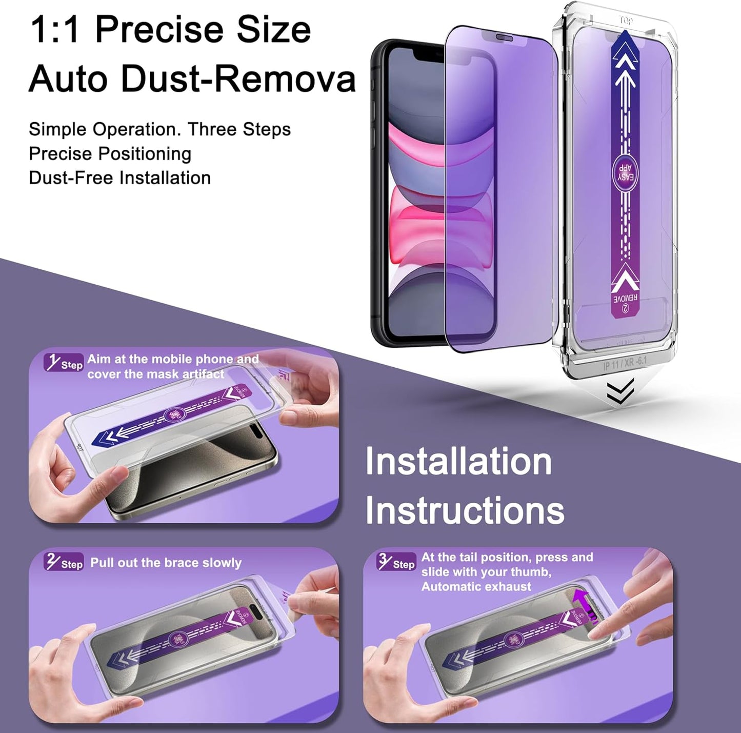 2 Pack Anti Blue Light Matte Screen Protector for iPhone 11 / iPhone XR, 9H Tempered Glass, Full Coverage, Anti-Fingerprint, Auto Dust-Elimination, No Bubble, Easy Installation