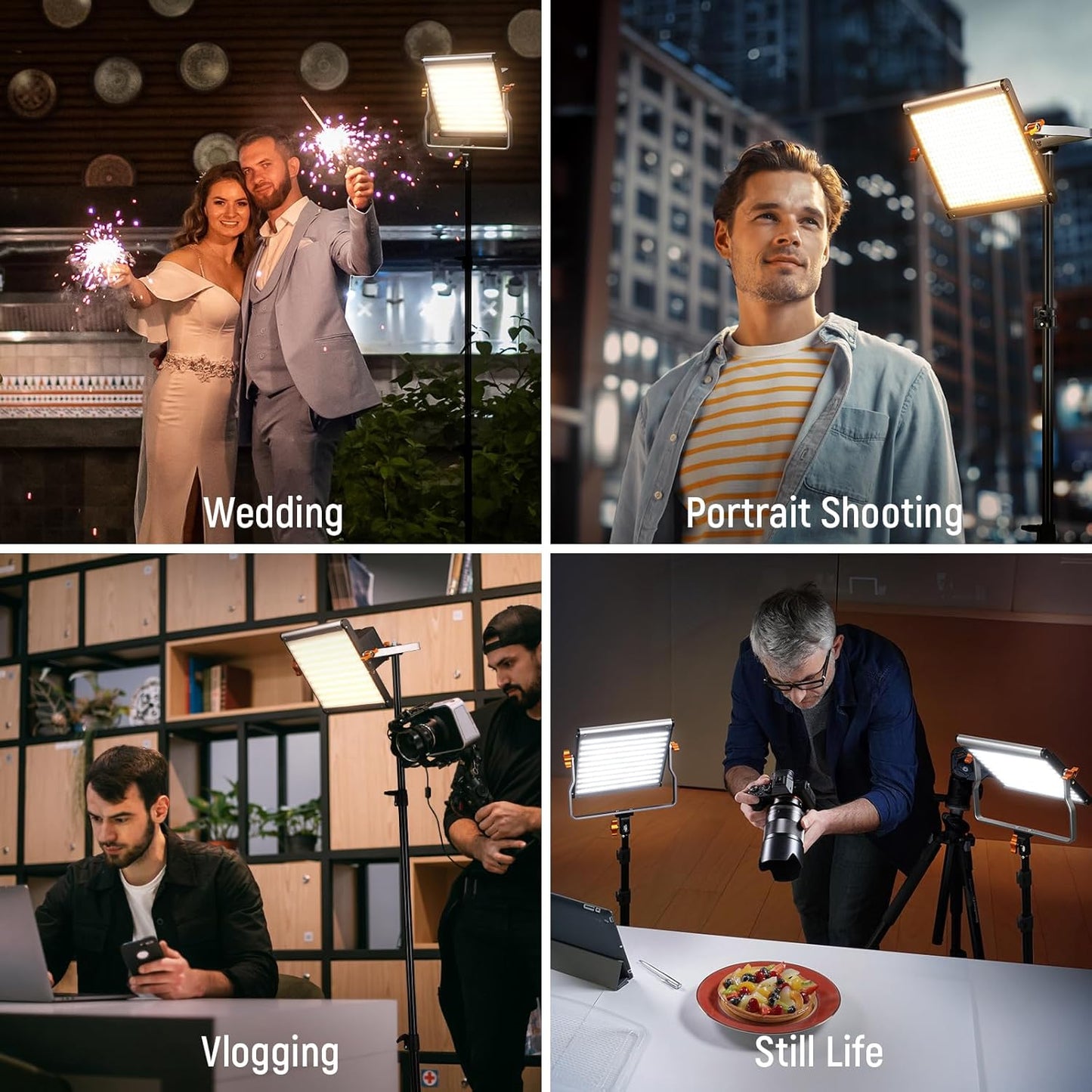 Neewer 2 Packs Dimmable Bi Color 480 LED Video Light Kit, 3200~5600K CRI 96+ LED Panel with U Bracket, 75 inches Tripod Light Stand for YouTube Recording Studio Photography Streaming Key Lighting