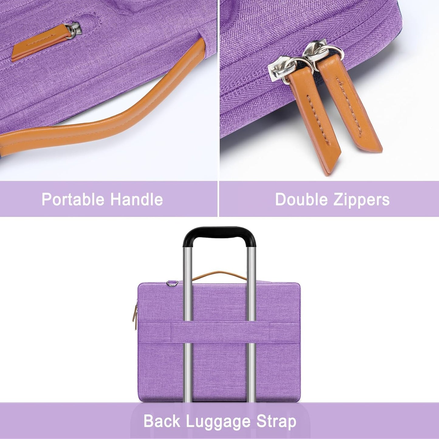 MOSISO 360 Protective Laptop Shoulder Bag,15 inch Computer Bag Compatible with MacBook Air M4 M3 M2/Pro A1990 A1707, Dell XPS Plus,Side Open Messenger Bag with 4 Zipper Pockets&Handle, Lilac