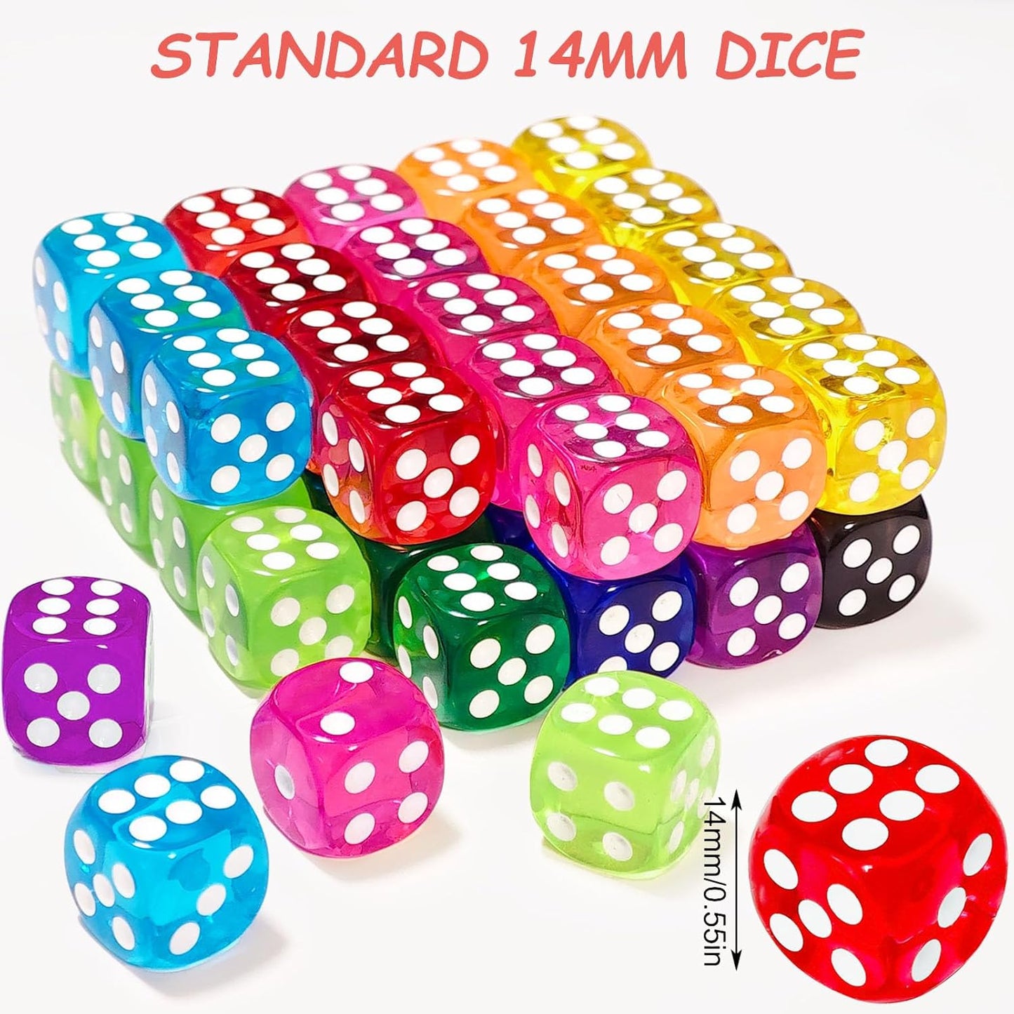 300 Pieces Colored Dice Bulk Set 14 MM 6 Sided Standard Dices for Classroom Teaching Board Game Playing and Rolling, 10 Colors