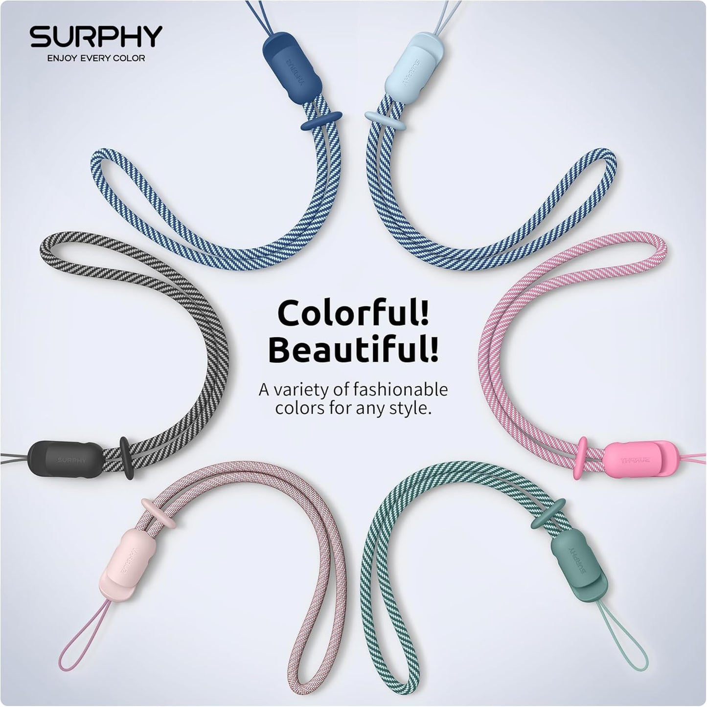 SURPHY 3 Pack Phone Wrist Strap with CellPhone Tether Tab, Cellphone Lanyard, Phone Strap with 2-Color Braided, Wrist Lanyard