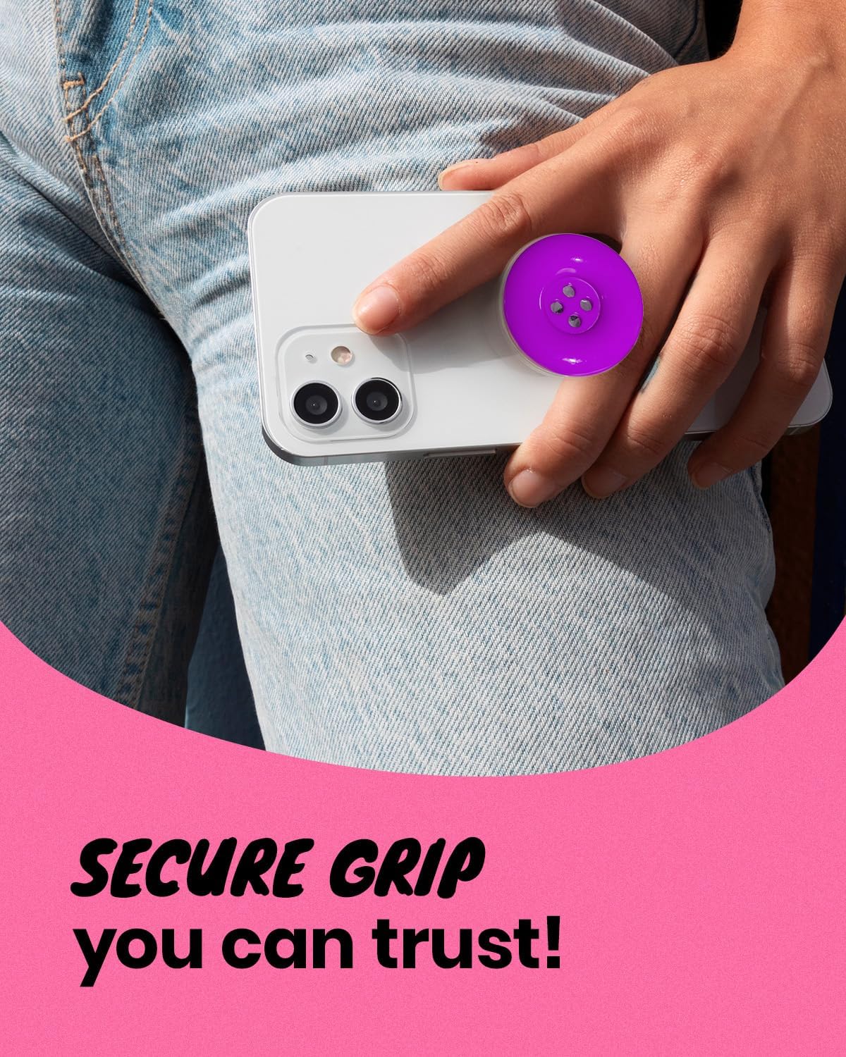 Solid Color Button Phone Grip – Minimalist Design, Durable and Lightweight, Grip and Stand for Smartphones (Purple, Adhesive Type)