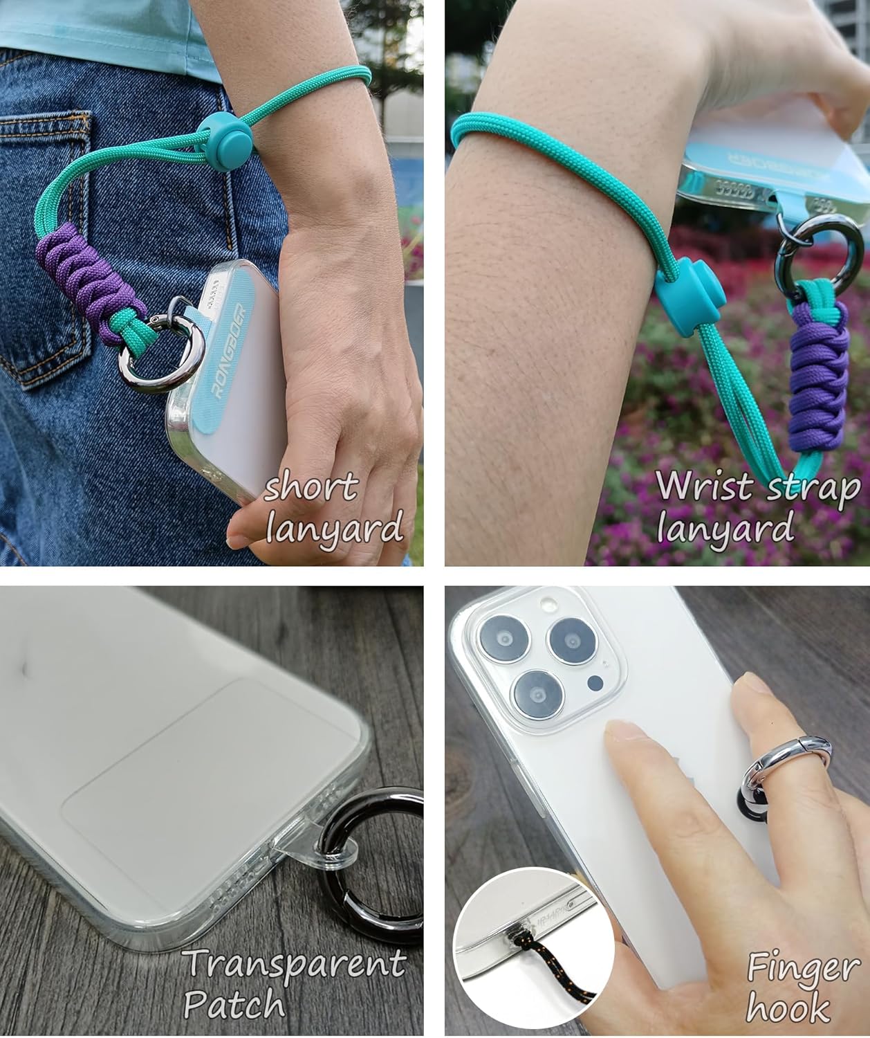 Cell Phone Lanyard Wrist Strap,Key Lanyard for Women,Phone Charms Strap,Short Wrist Lanyard for Keys,Keychain Lanyard (Cyan Purple)