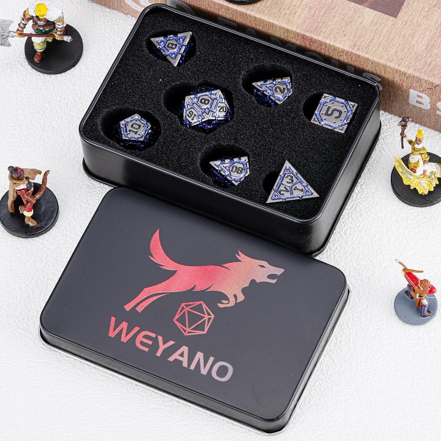 DND Metal Dice Set, Polyhedral Dice Set for RPG D&D Dice with Cracks Dungeons and Dragons Dice Set for RPG TTRPG D&D Die with Gift Case(Black Nickel Purple)