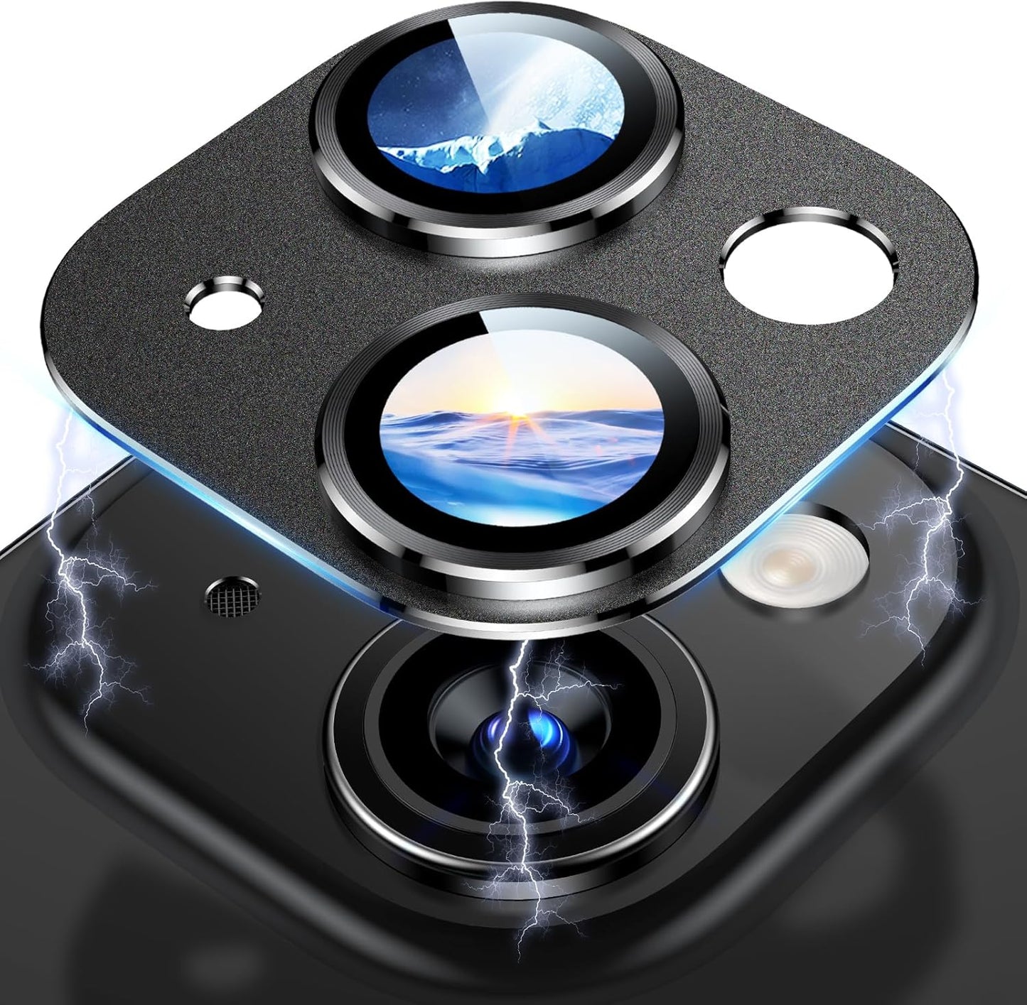Uyiton for iPhone 15/iPhone 15 Plus Camera Lens Protector, [Not Easy to Break][Strong Adsorption][Case-Friendly] Metal Tempered Glass Rear Camera Screen Cover - Black