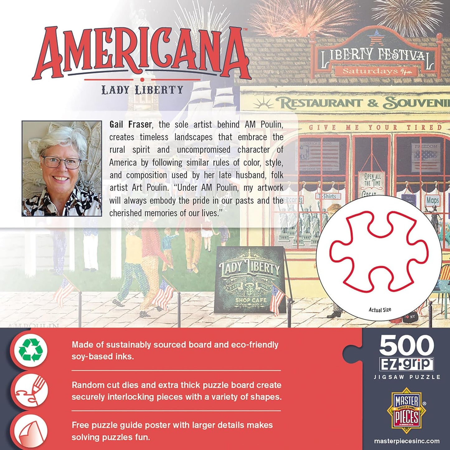 MasterPieces 500 Piece EZ Grip Jigsaw Puzzle for Adults, Family, Or Youth - Lady Liberty - 19.25"x26.75"
