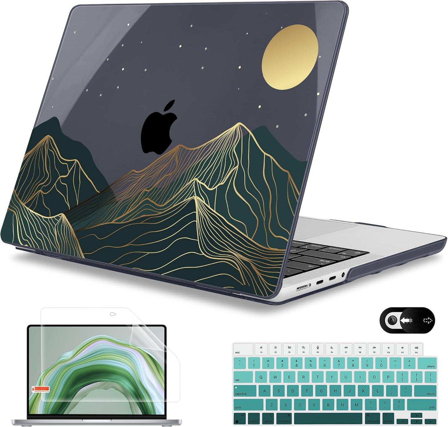 Mektron Case for MacBook Pro 16" M4 A3403 A3186 M3 A2991 M2 A2780 M1 A2485 (2021/2023/2024) Pro/Max with Touch ID, Hard Shell Plastic Laptop Cover Keyboard Cover, Abstract Mountain C112