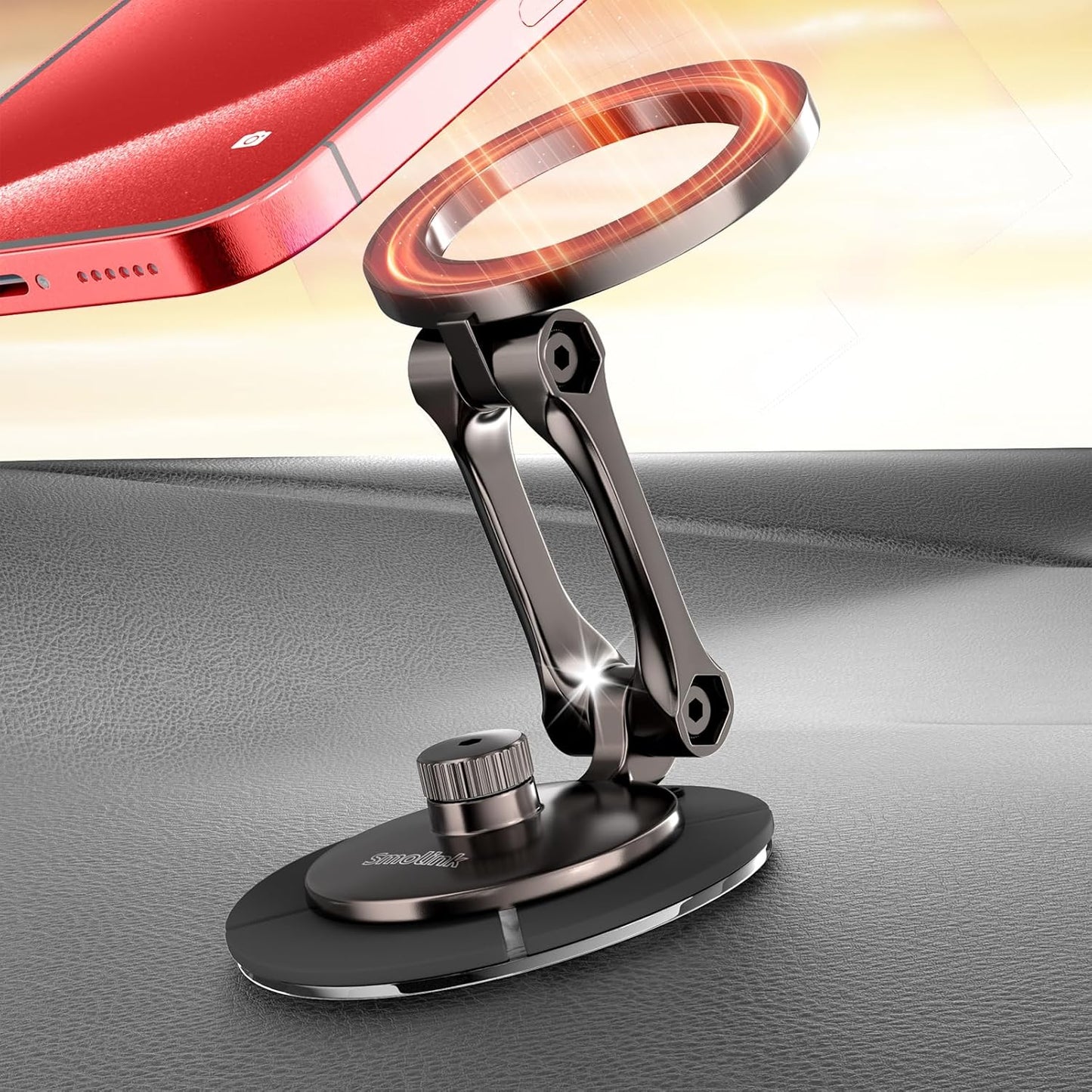 Smolink Tesla Phone Mount, All Metal Strong Magnet Magnetic Phone Holder for Car Dashborad and Tesla Model 3/Y/S/X, Foldable Hidden for MagSafe Car Mount Fit for iPhone All Phones, Red