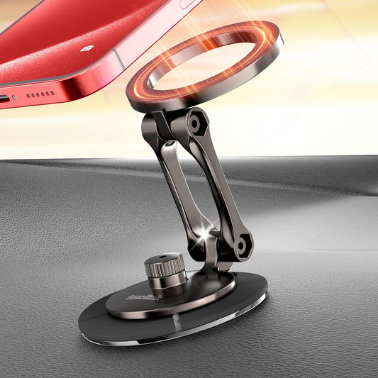 Smolink Tesla Phone Mount, All Metal Strong Magnet Magnetic Phone Holder for Car Dashborad and Tesla Model 3/Y/S/X, Foldable Hidden for MagSafe Car Mount Fit for iPhone All Phones, Red