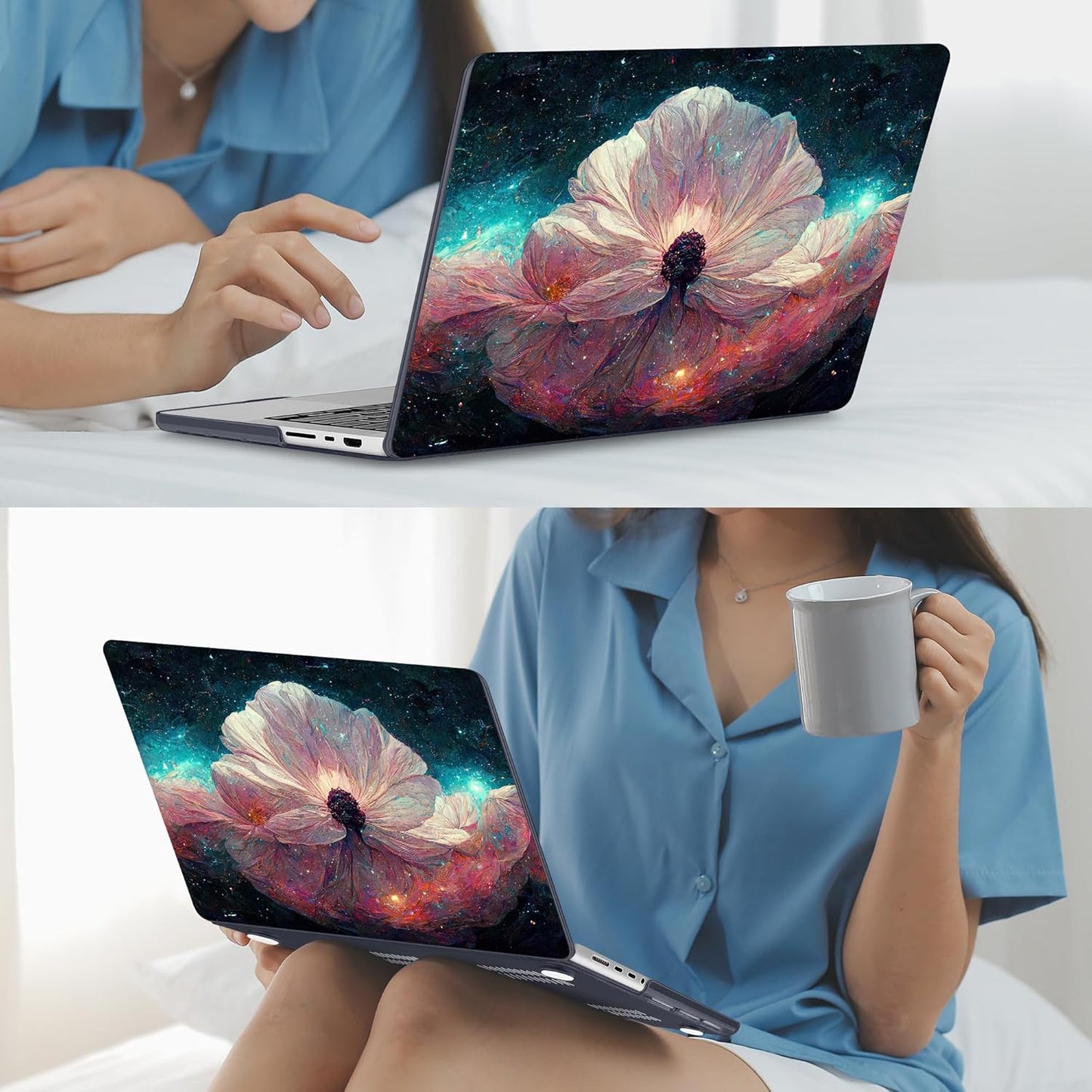 Mektron Case for MacBook Pro 16" M4 A3403 A3186 M3 A2991 M2 A2780 M1 A2485 (2021/2023/2024) Pro/Max with Touch ID, Hard Shell Plastic Laptop Cover Keyboard Cover Screen Protector, Galaxy Flower