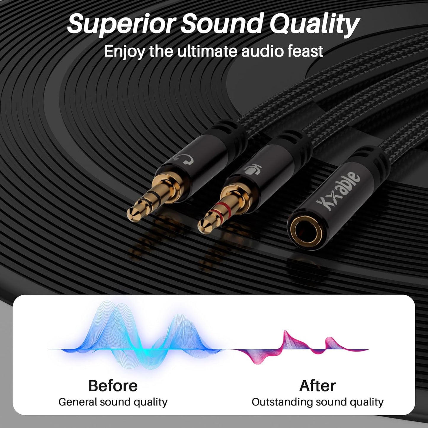 Headphone Splitter for Computer, 3.5mm Female to Dual 3.5mm Male Audio Splitter Cable, Stereo Jack Earphones Headset to PC Laptop Adapter, 1/8inch 2-in-1 Y Separator Aux Dongle Converters, 3FT